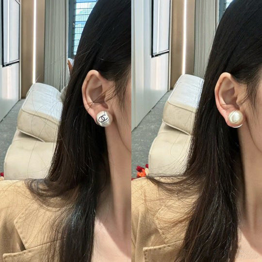 Elegant Gold Plated Brass Letter Pearl Stud Earrings with 925 Sterling Silver Posts for Women
