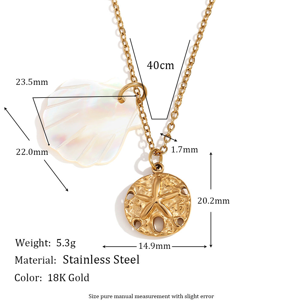Minimalist Shell and Star Pendant Necklace in Stainless Steel with 18K Gold Plating for Women