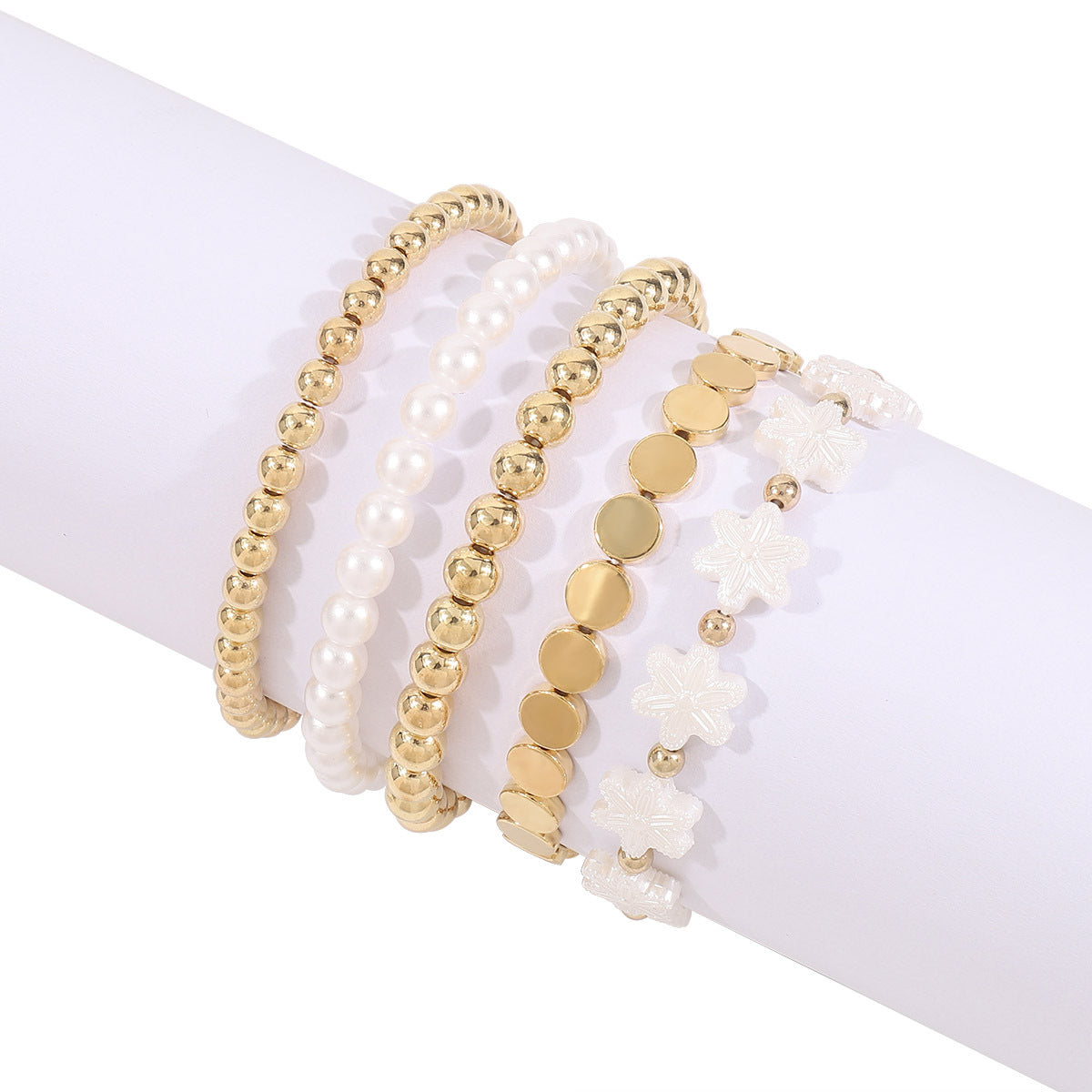 Set di braccialetti multistrato con perle artificiali a forma di cuore geometrico, perle CCB, dolce e grintoso, per donna
