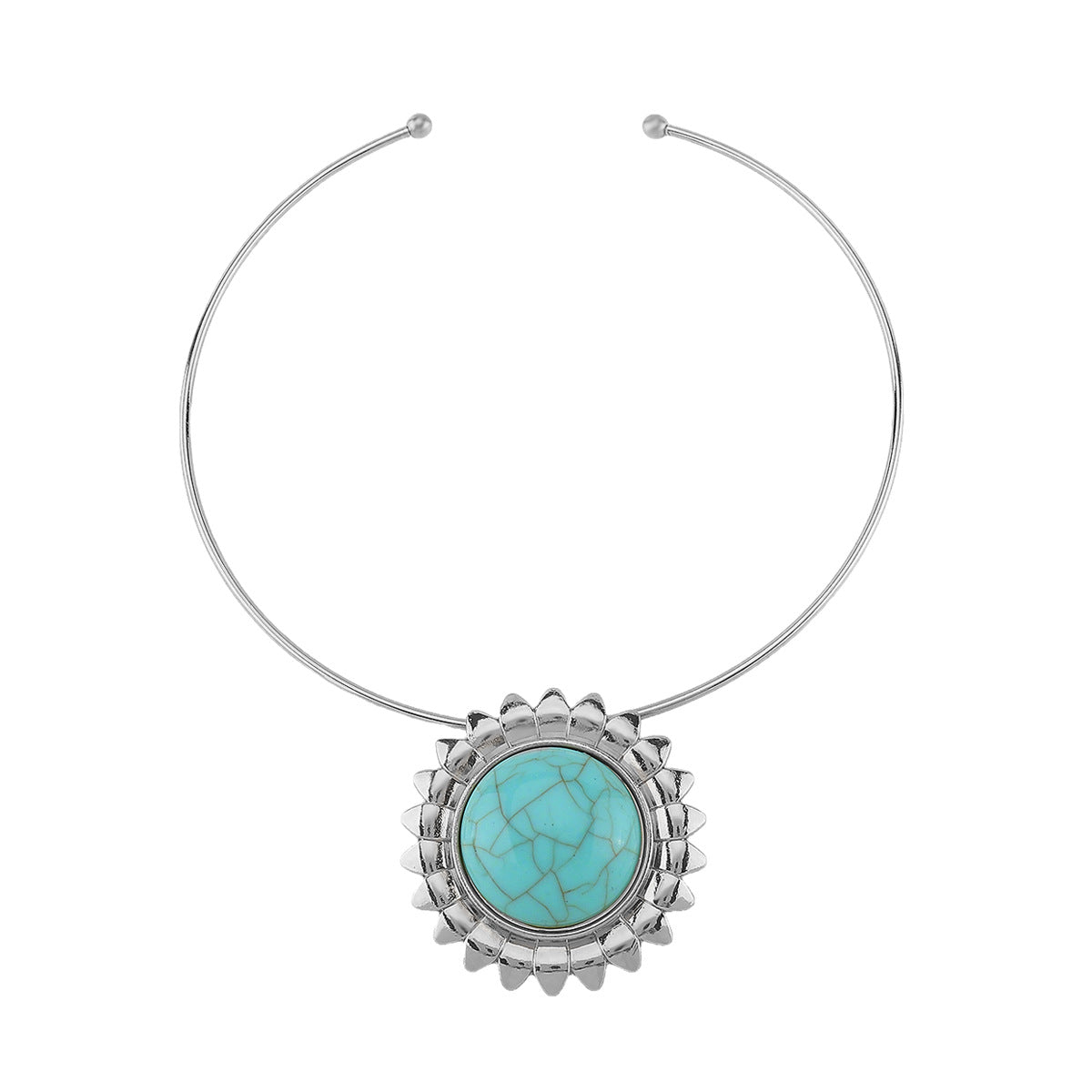 Collana vintage da donna in lega con intarsi turchesi a motivi floreali geometrici e finitura placcata oro