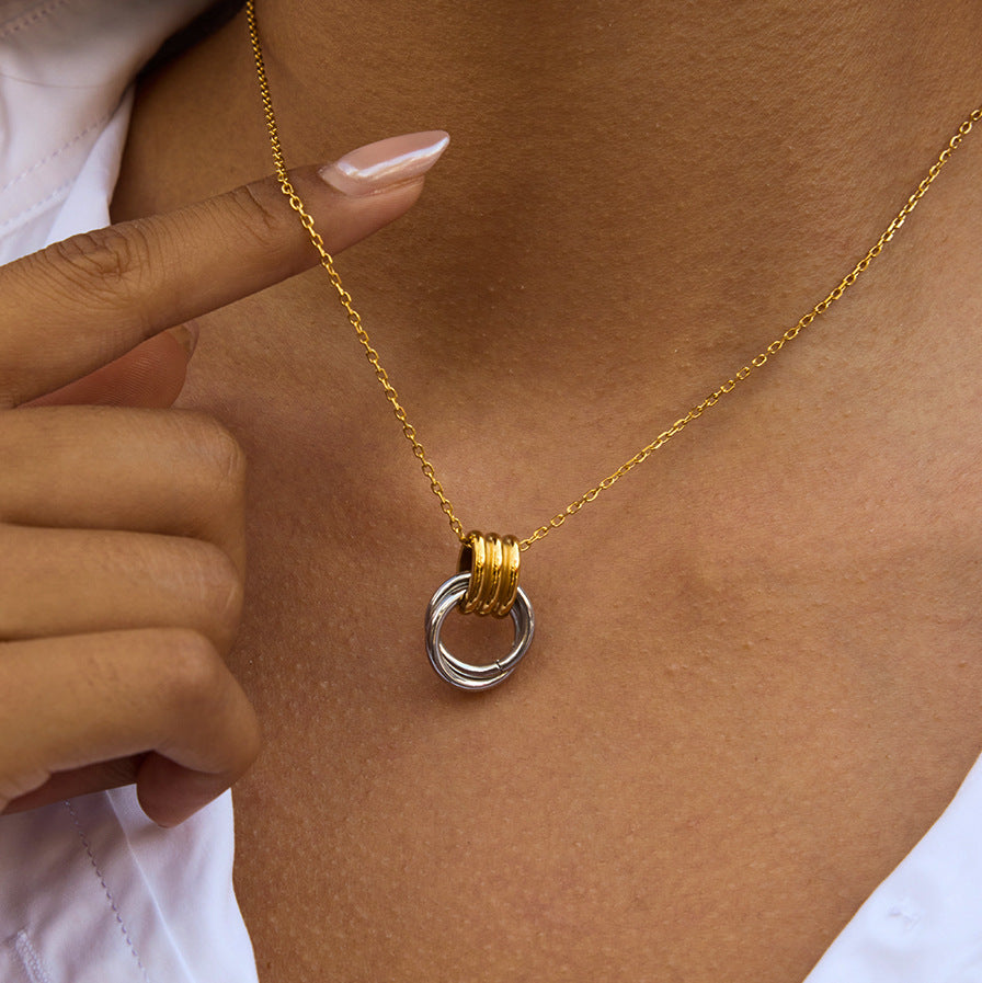 Collana Geometrica Placcata in Acciaio al Titanio da Donna con Catena in Acciaio Inossidabile, Accessorio di Moda Ipoallergenico e Resistente allo Sbiadimento