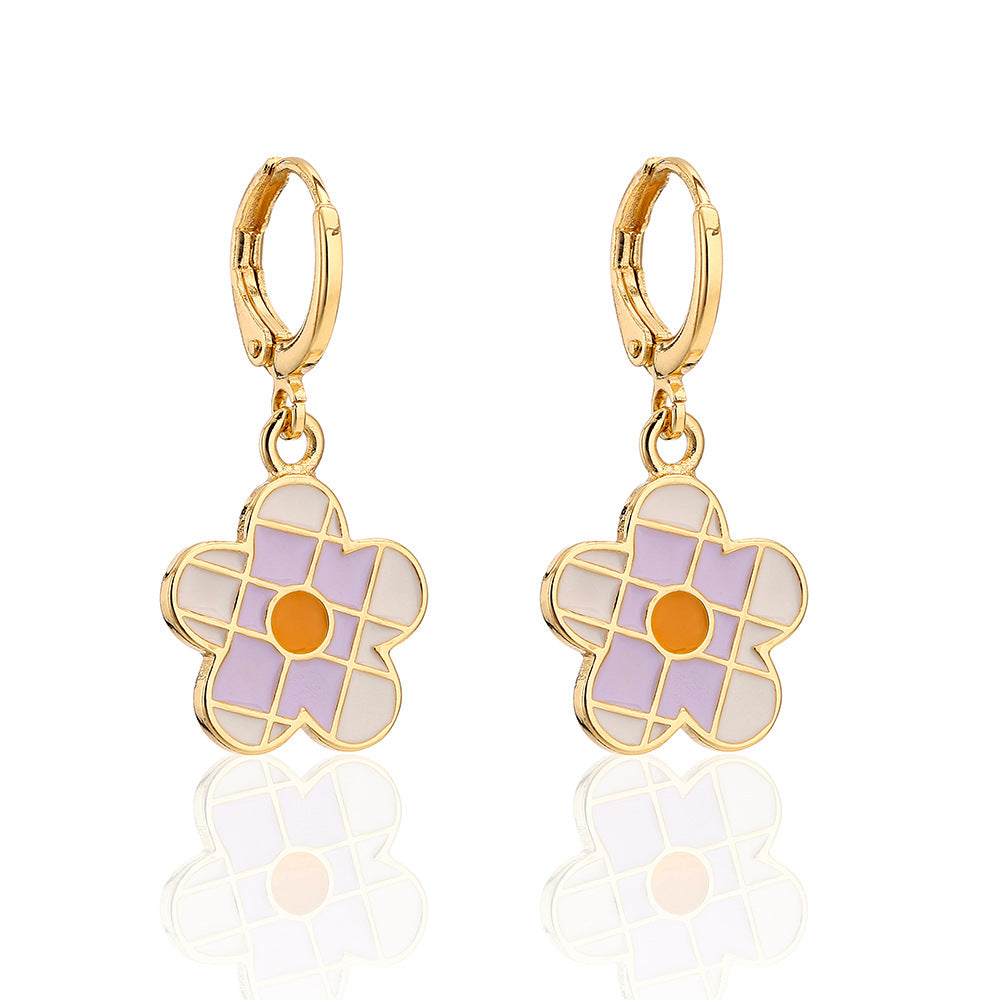 Orecchini Minimalisti Irregolari a Fiore Smaltato da Donna in Rame Placcato Oro 18K