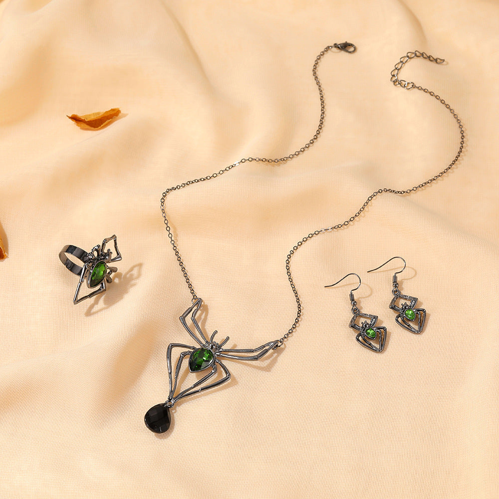 Set de Collar Colgante Araña de Halloween con Pendientes y Anillo de Aleación con Acabado Chapado para Mujer