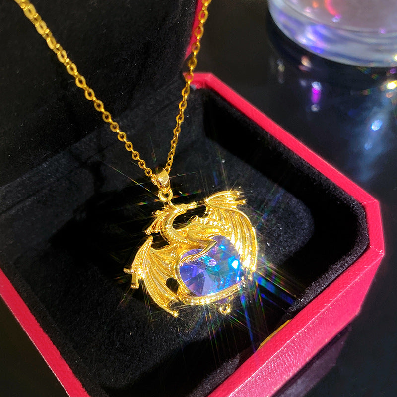 Sporty Sweet Micro-Set Cubic Zirconia Fruit Square Pendant Titanium Steel Cable Chain Necklace
