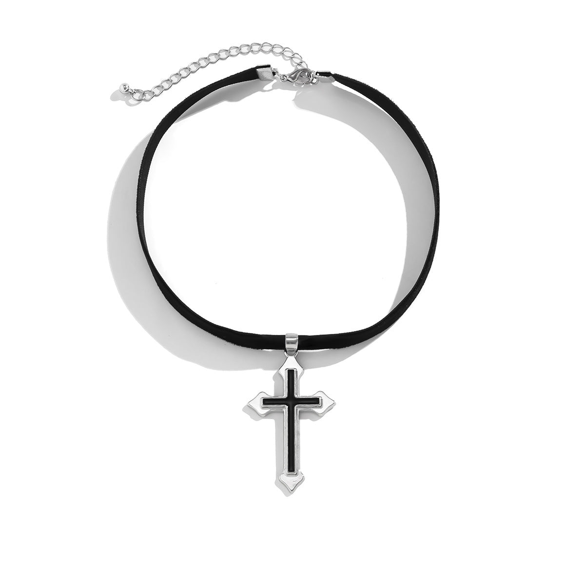 Sweet and Edgy Floral and Geometric Cross Pendant Necklace with Alloy Pendant, Faux Pearl Accents, and Fringe Detail for Women