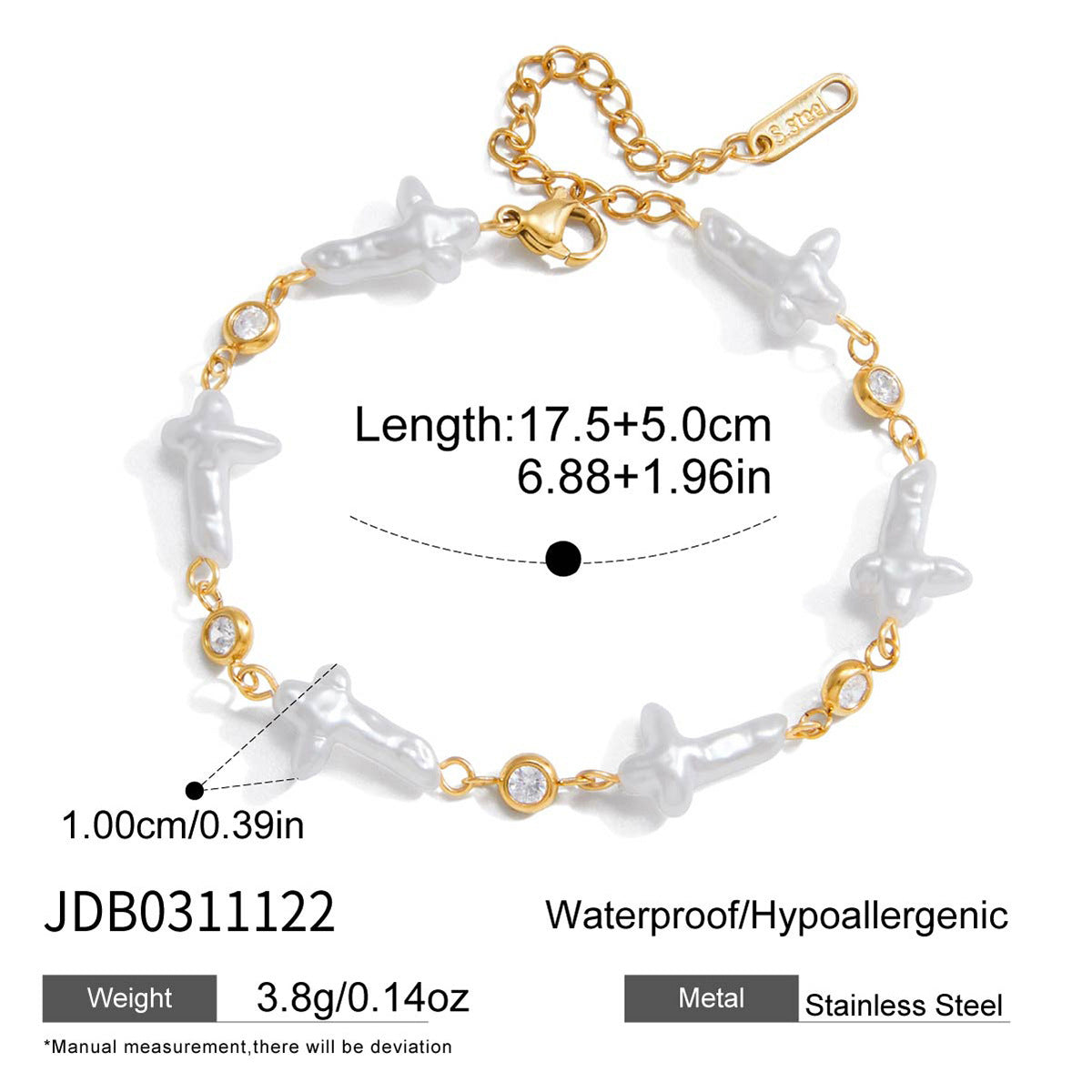Bracciale di lusso minimalista con croce geometrica in acciaio al titanio placcato oro 18 carati e perle finte, gioielli di moda da donna