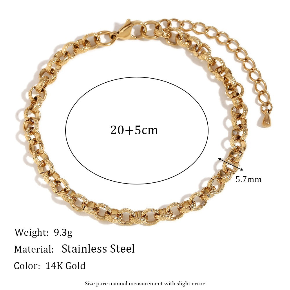 Minimalist Wheat Pattern Anklet for Women Made of Stainless Steel with 14K Gold Plating and Handcrafted Round Link Chain
