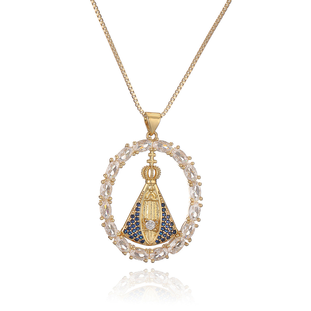 Minimalist Irregular Geometric Virgin Mary Pendant Necklace in Copper with 18K Gold Plating and Zircon Accents for Women