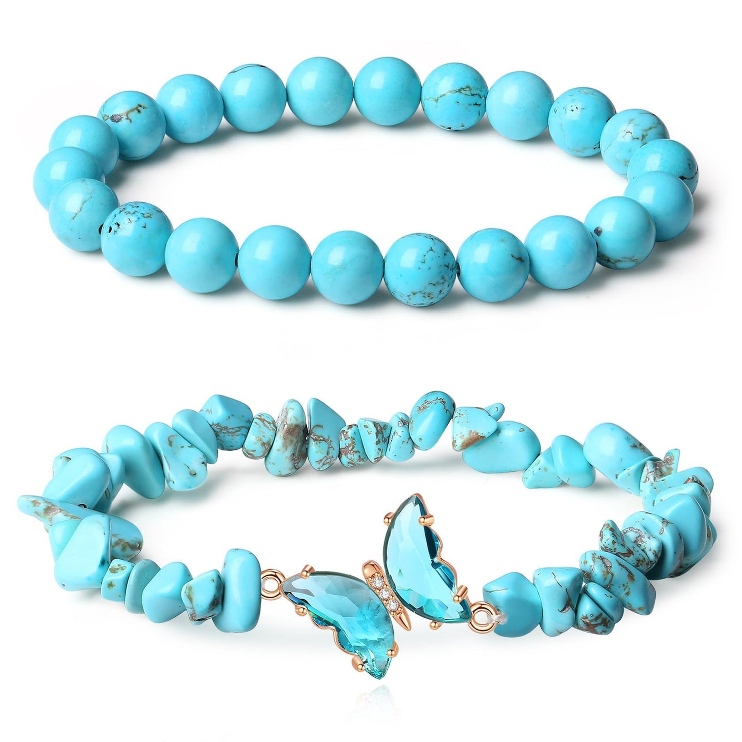 Minimalist Natural Crystal Butterfly Bracelet Set for Women