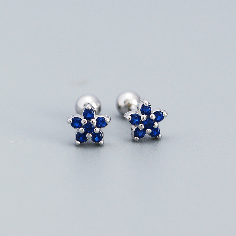 Pendientes de tuerca minimalistas de plata con diseño floral y circonita para mujer, pendientes de plata de ley 925 tipo ear cuff y piercing para cartílago