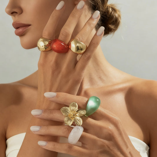 Amber Resin Geometric Drip Oil Open Ring Set for Women