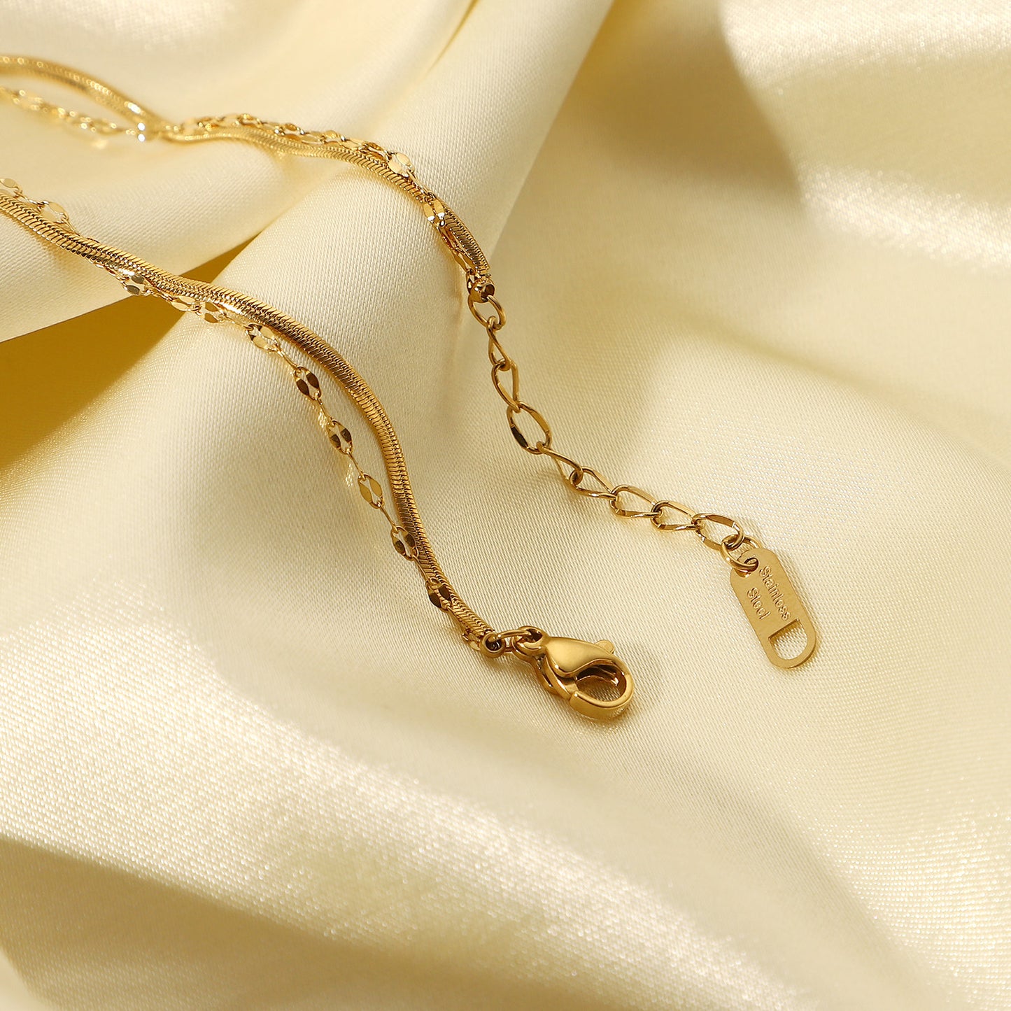 Minimalist Geometric Stainless Steel Plated Snake Chain Double Layer Bracelet for Women