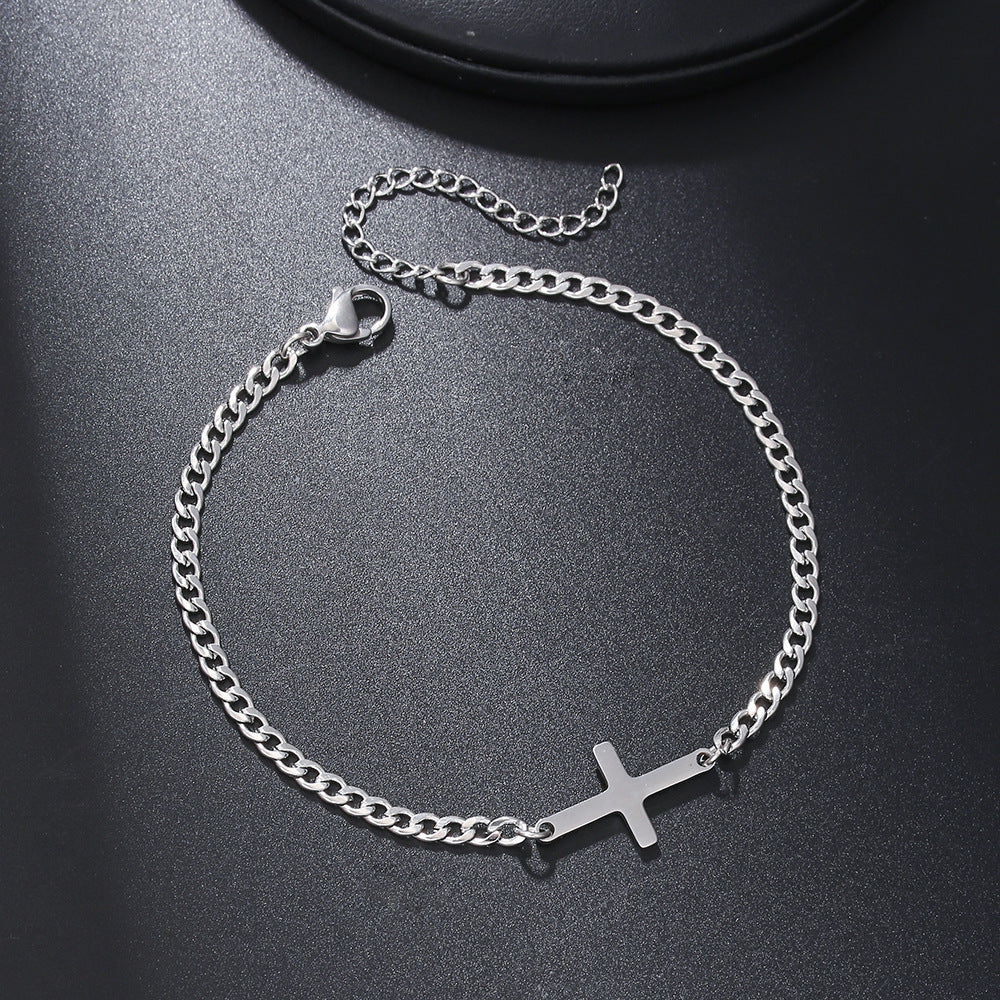 Hip-hop Geometric Triangle Cross Heart Stainless Steel Cable Chain Bracelet Unisex