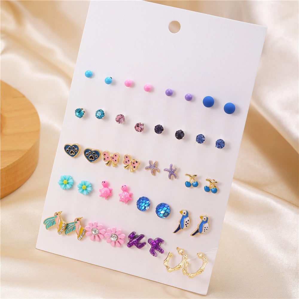 Fashion Colorful Floral and Animal Drip Oil Alloy Stud Earrings with Rhinestone