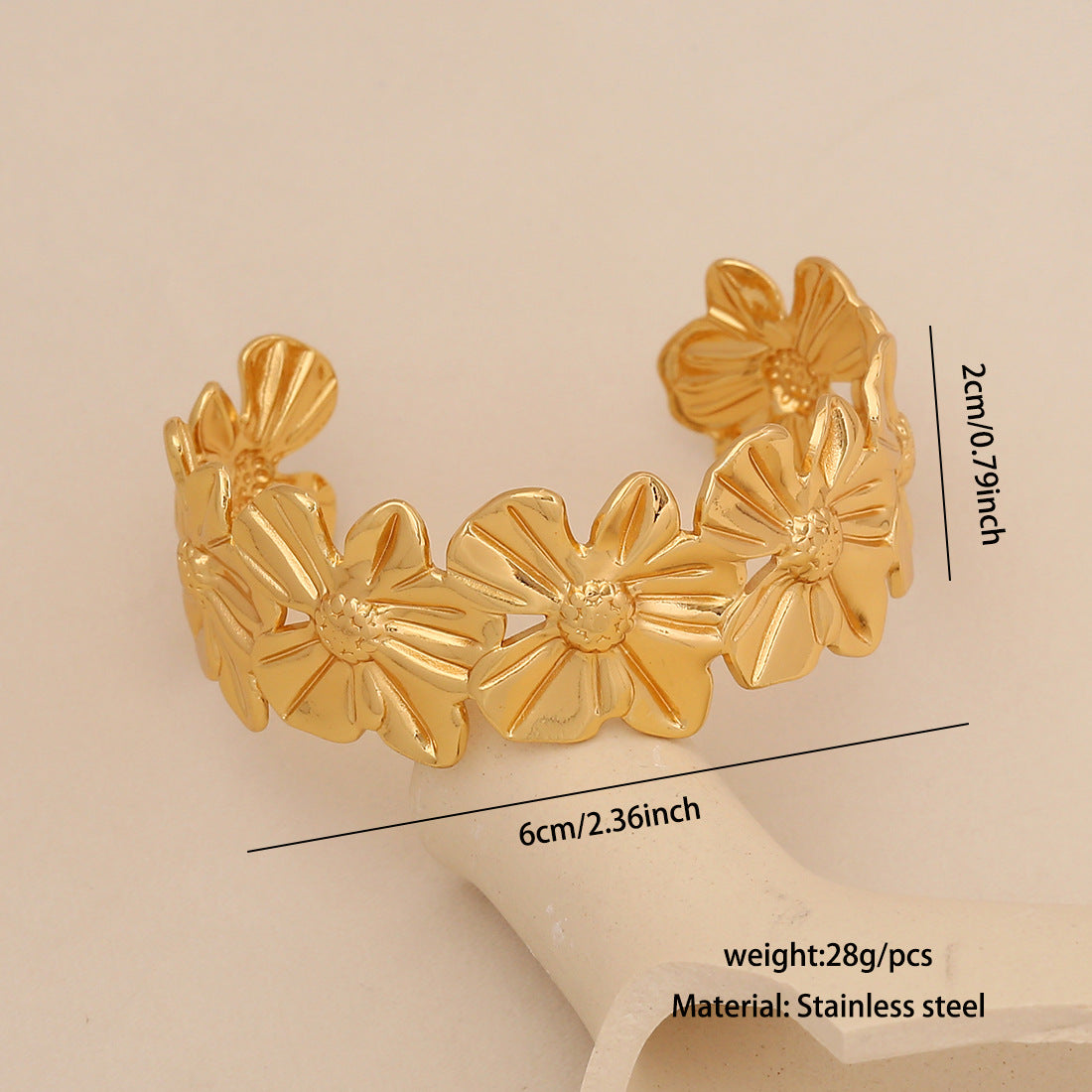 Bold Floral Stainless Steel Bracelet with Plated Finish for Women