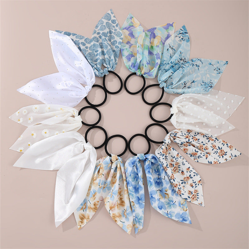 Nastro per Capelli da Bambina Minimalista con Fantasia Margherite e Motivi a Pois e Cuori, Colore Azzurro Pastello