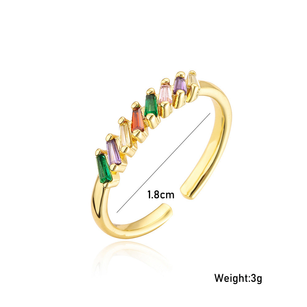 Minimalist 18K Gold Plated Geometric Square Brass Ring with Cubic Zirconia Inlay for Women