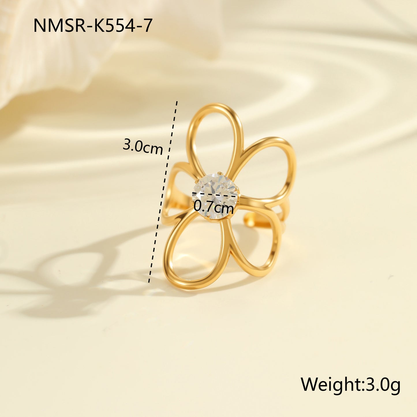 Anillo de Acero Inoxidable con Zirconia en Forma de Lazo, Chapado en Oro de 18K, Ajustable, Abierto, para Mujer