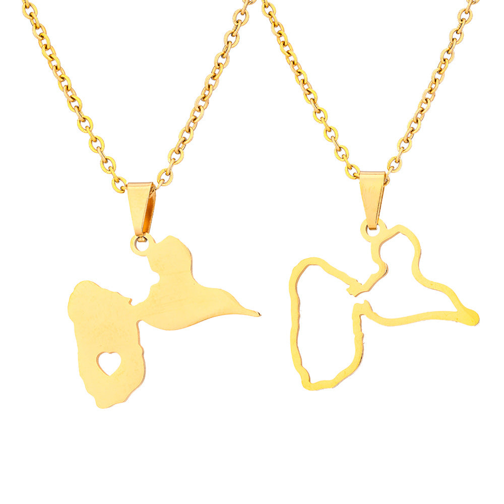 Collana con pendente a cuore geometrico etnico in acciaio inossidabile con ciondolo in acciaio al titanio e finitura galvanizzata, unisex