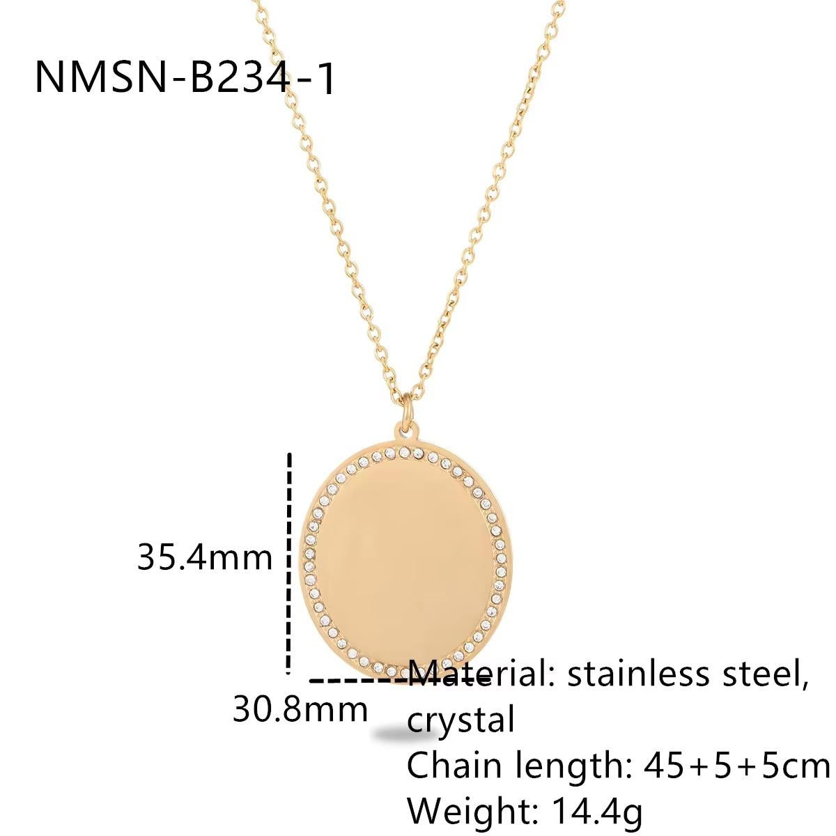 Collana da donna minimalista ovale in acciaio inossidabile con intarsio di zirconi e placcatura in oro, lunghezza regolabile, gioielli con pendente geometrico