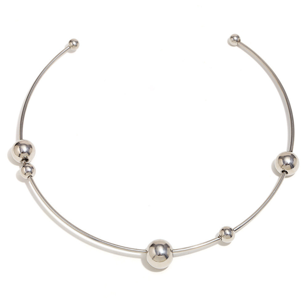Collana Girocollo da Donna in Acciaio Inossidabile Placcato Oro 18K con Perline Rotonde Geometriche Minimaliste