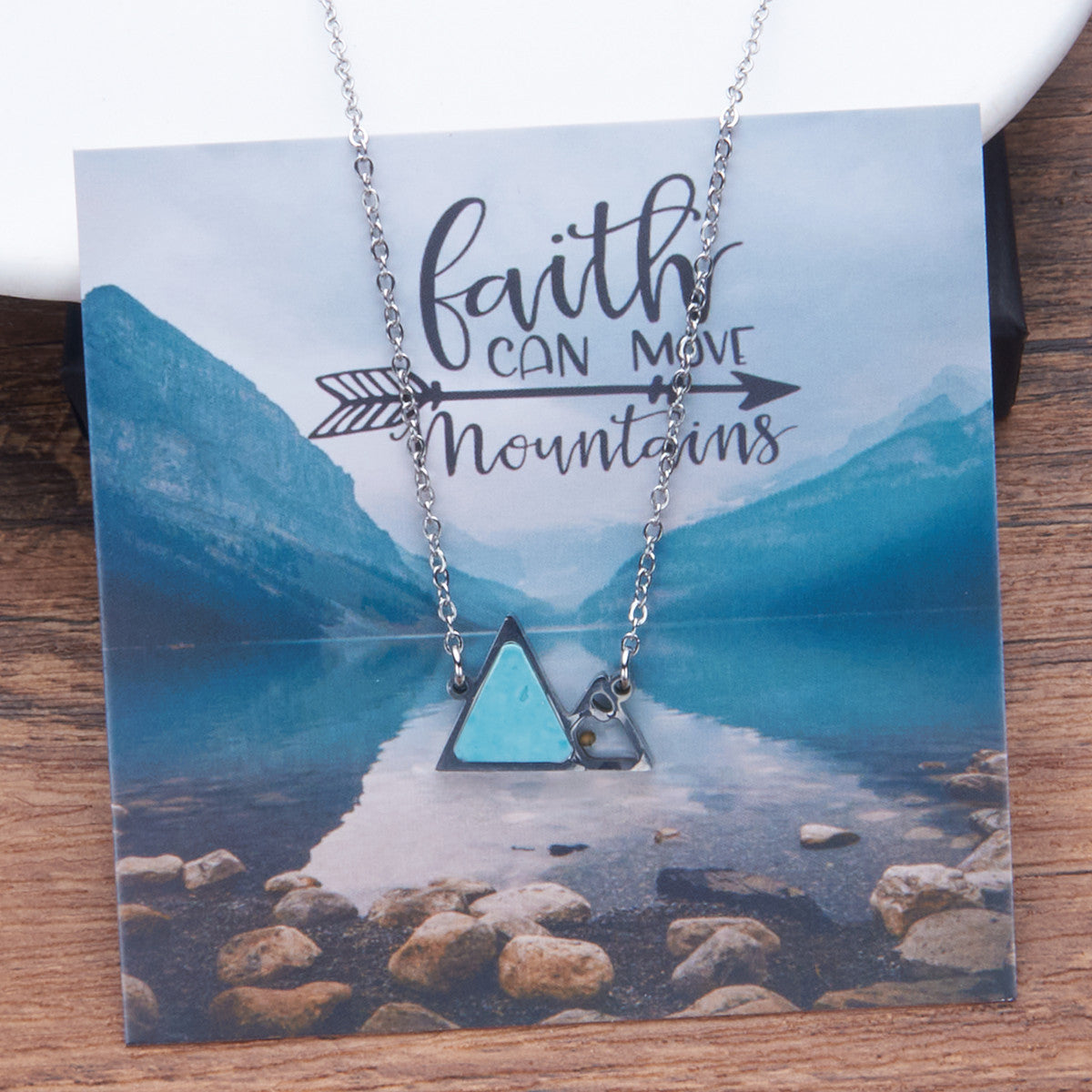 Minimalist Geometric Faith Turquoise and Shell Hill Mustard Seed Stainless Steel Necklace with Polished Titanium Steel Pendant