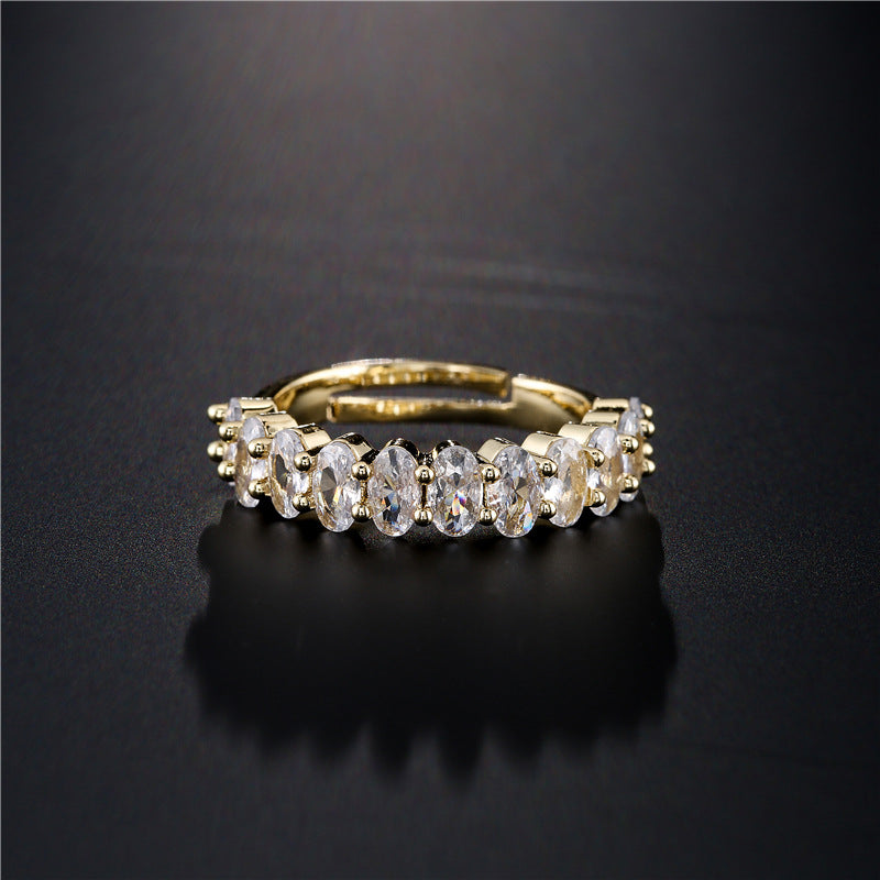 Geometric Oval Cubic Zirconia Ring for Women in Copper with 18K Gold Plating