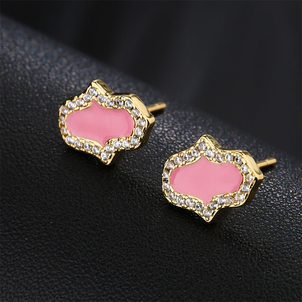 Minimalist Geometric Hand-Shaped Earrings in Copper with 18K Gold Plating and Micro-Paved Zirconia
