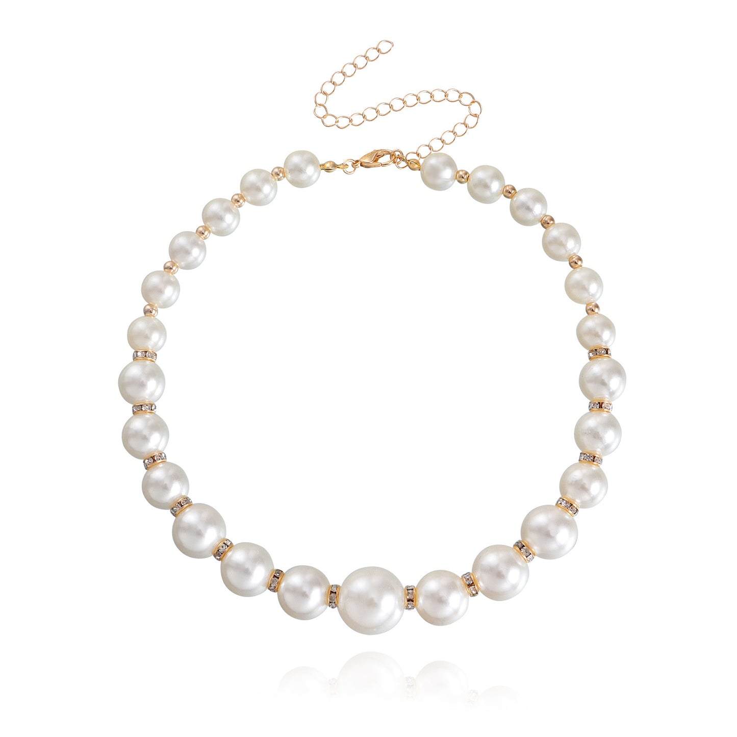 Minimalist Geometric Alloy Necklace with Micro-Pave Rhinestone Accents and Baroque Pearl Beads for Women