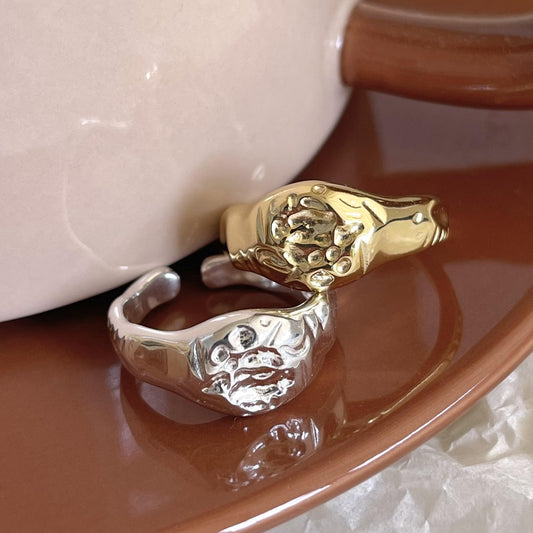 Anillo de Plata de Ley 925 Minimalista Irregular Geométrico con Diseño de Corazón para Mujer