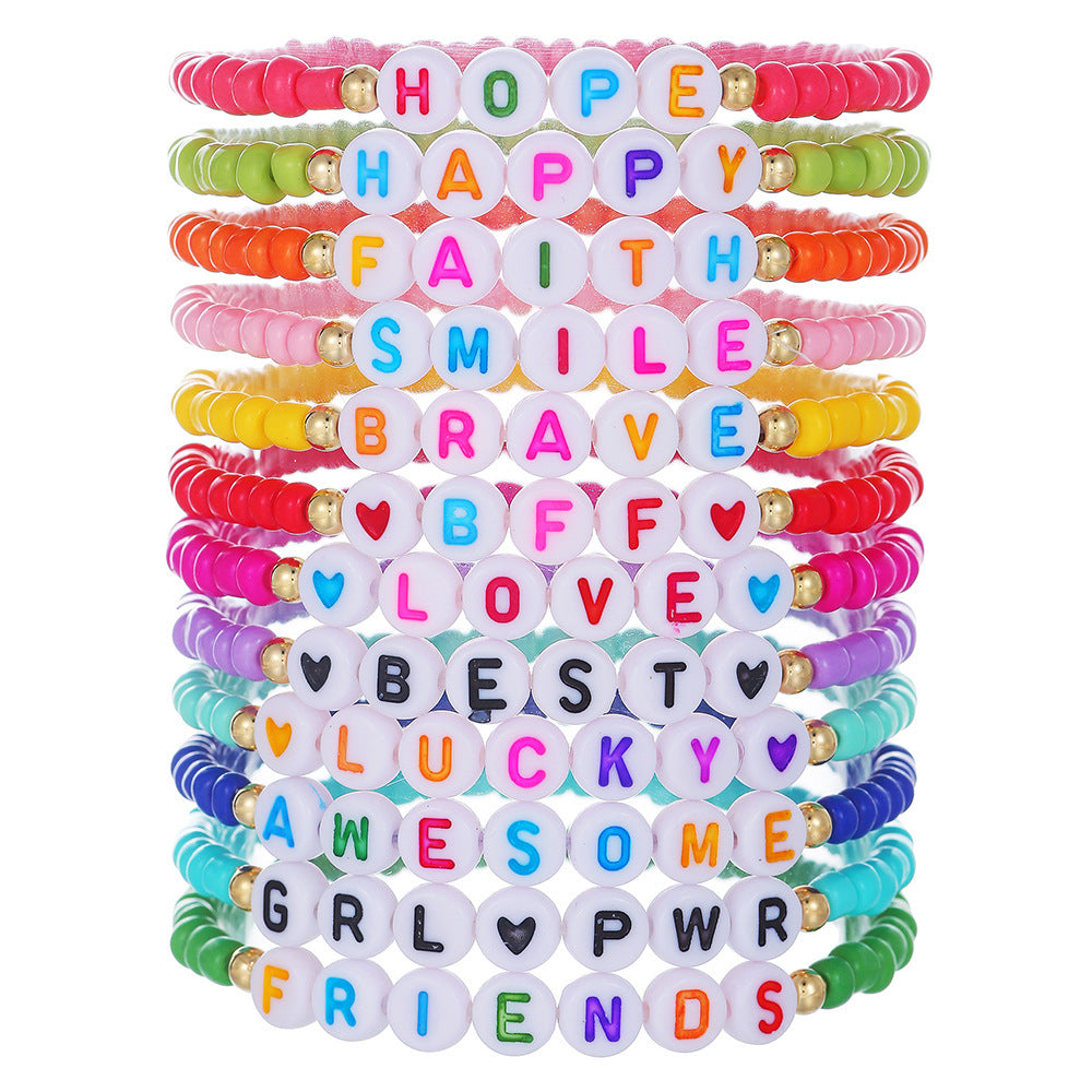 Bohemian Handmade Geometric Letter Polymer Clay Brass Acrylic Bracelet
