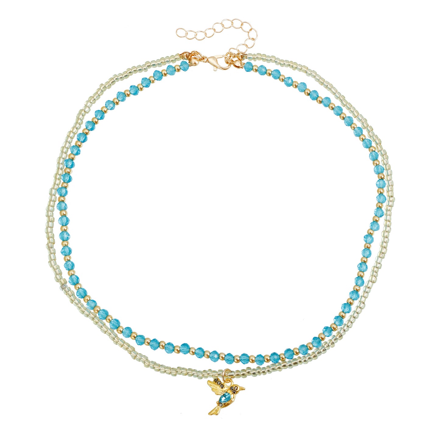Minimalist Multi-Layer Blue Crystal Bead Butterfly Geometric Alloy Necklace for Women and Men