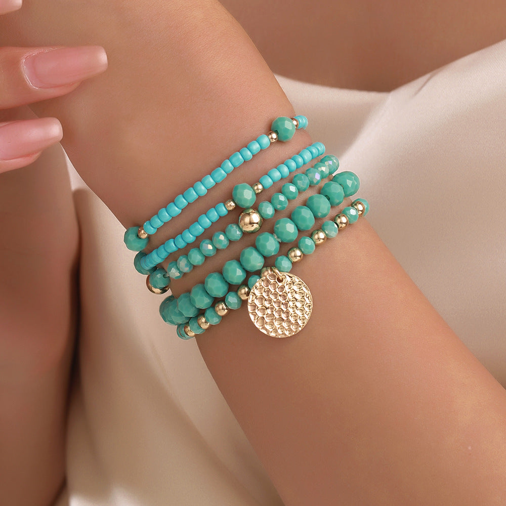 Bohemian Elegant Geometric Round Glass Seed Bead Stretch Bracelet Set for Women