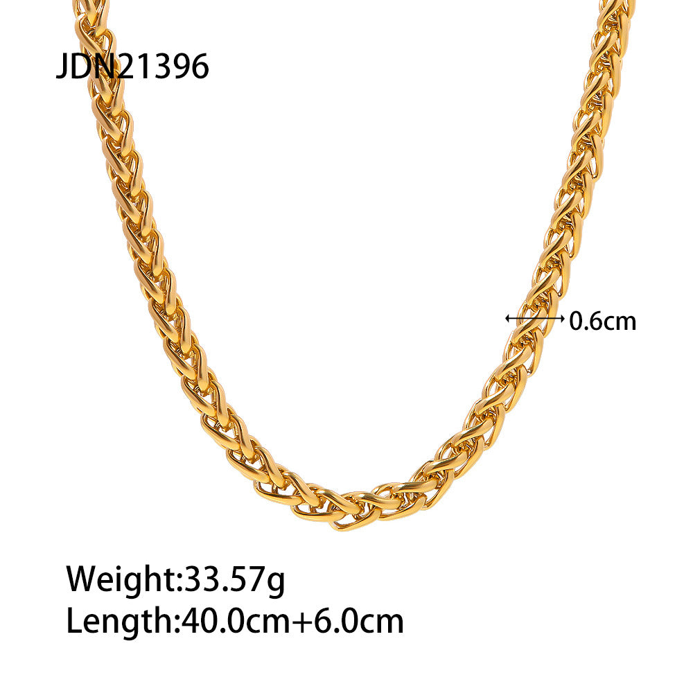 Gold Plated Geometric Stainless Steel Cuban Link Chain Necklace for Women