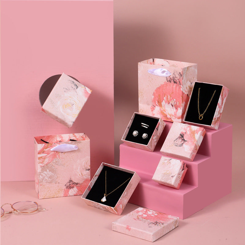 Caja de embalaje de joyería con diseño floral rosa irregular inspirada en el arte para pulseras, pendientes, anillos y collares, con varios tamaños.