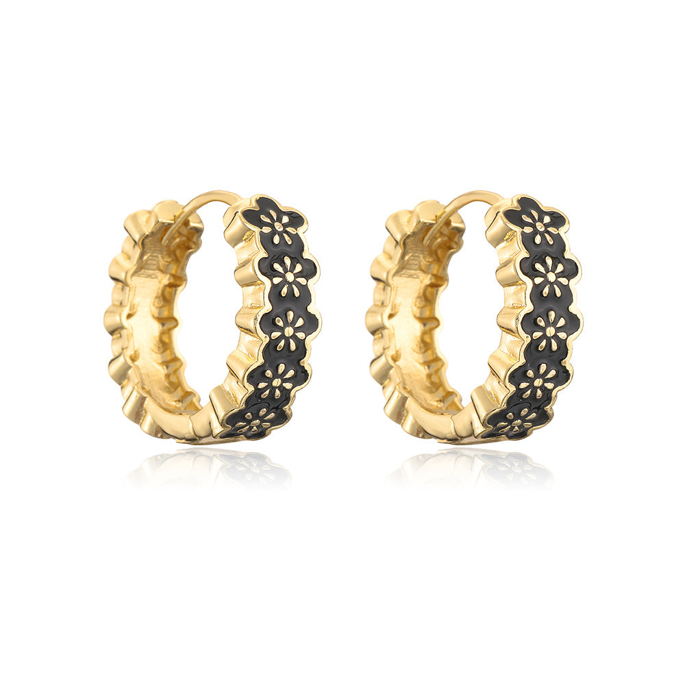 Minimalist Geometric Copper Earrings with Gold Plating and Enamel Finish for Women