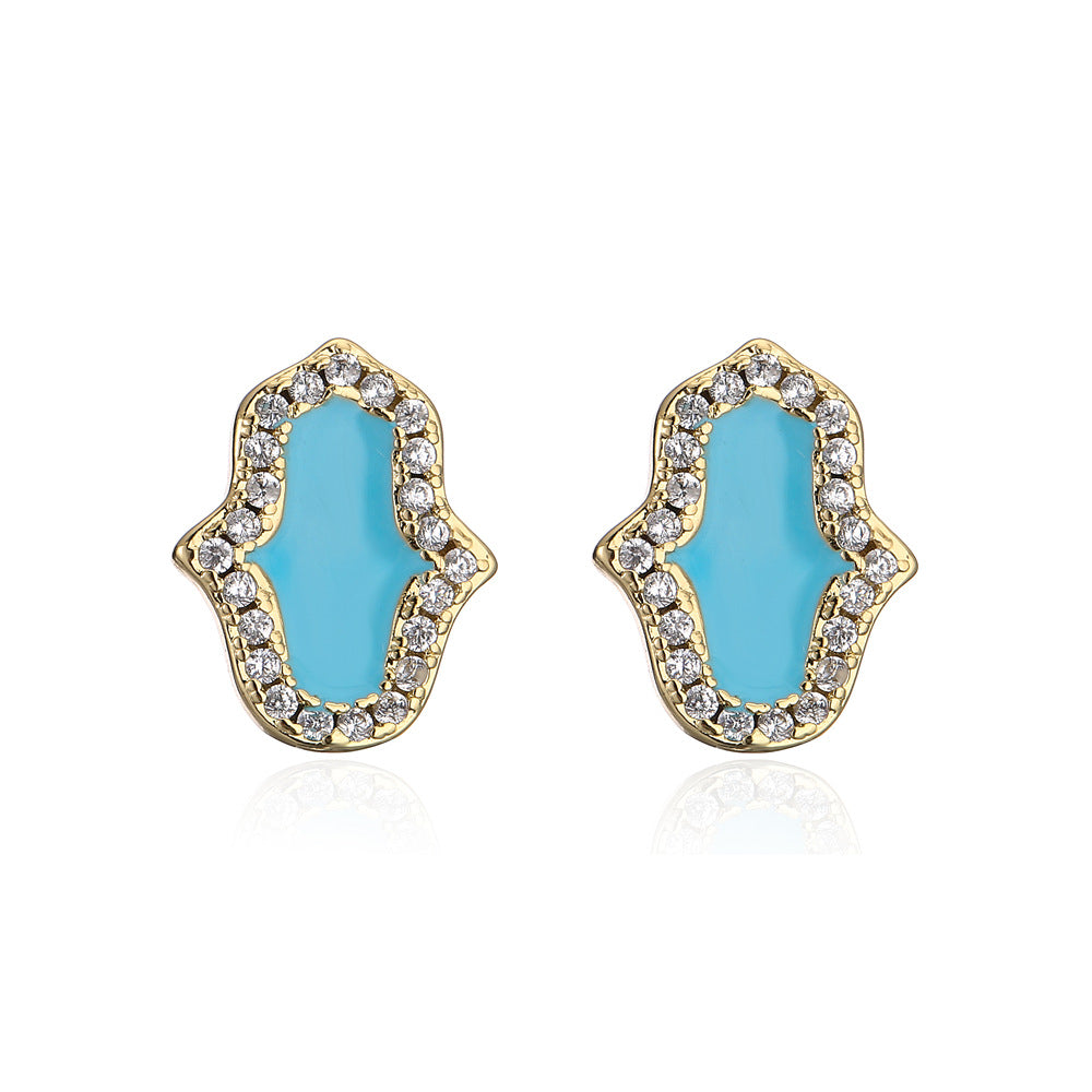 Minimalist Geometric Hand-Shaped Earrings in Copper with 18K Gold Plating and Micro-Paved Zirconia
