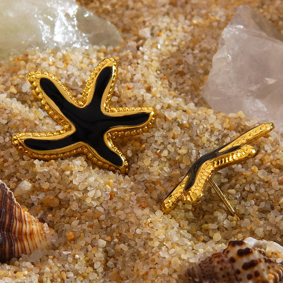 Minimalist Stainless Steel Drip Oil Plated Starfish Earrings for Women