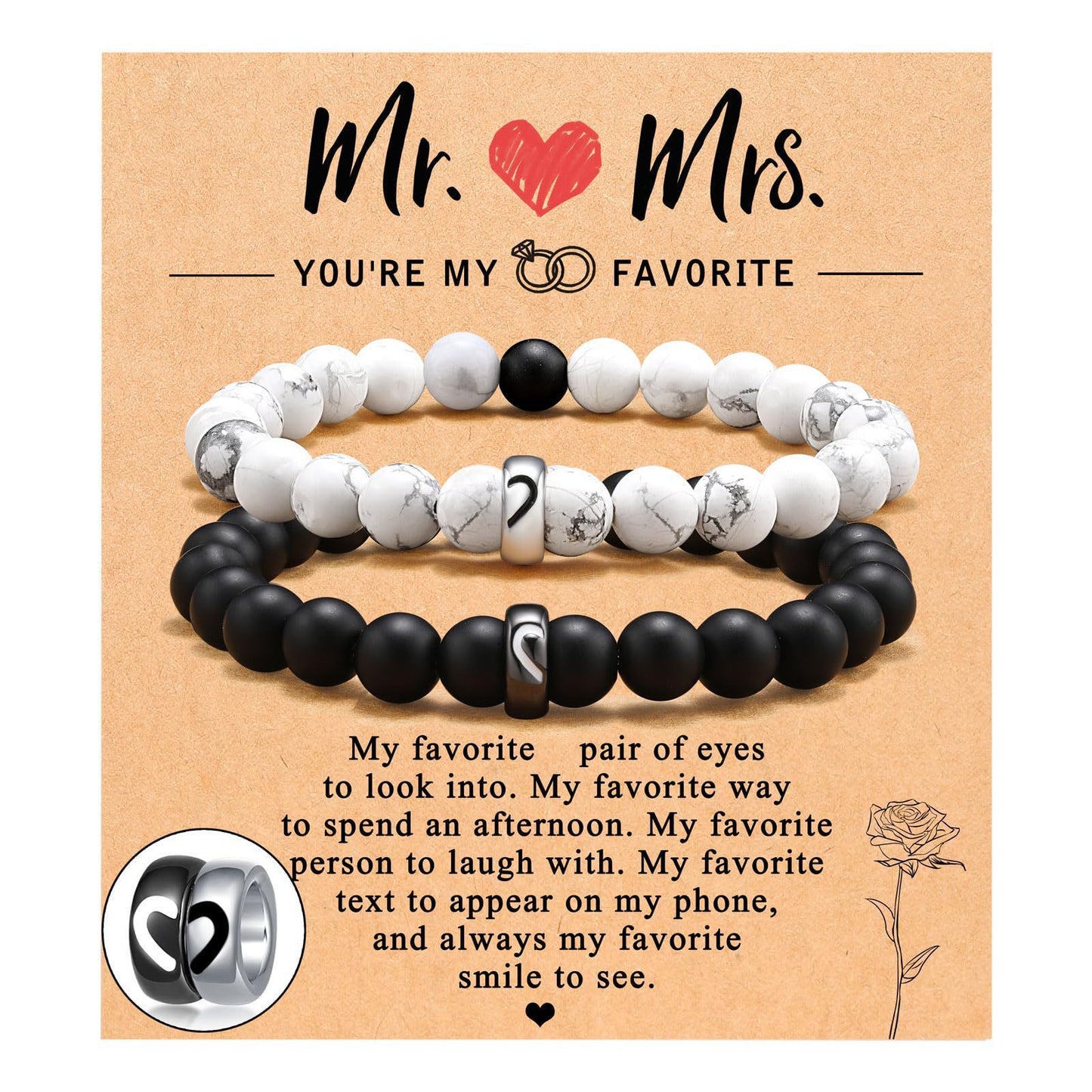 Minimalist Heart Stainless Steel Bracelet Set Unisex Black and White Couple Jewelry