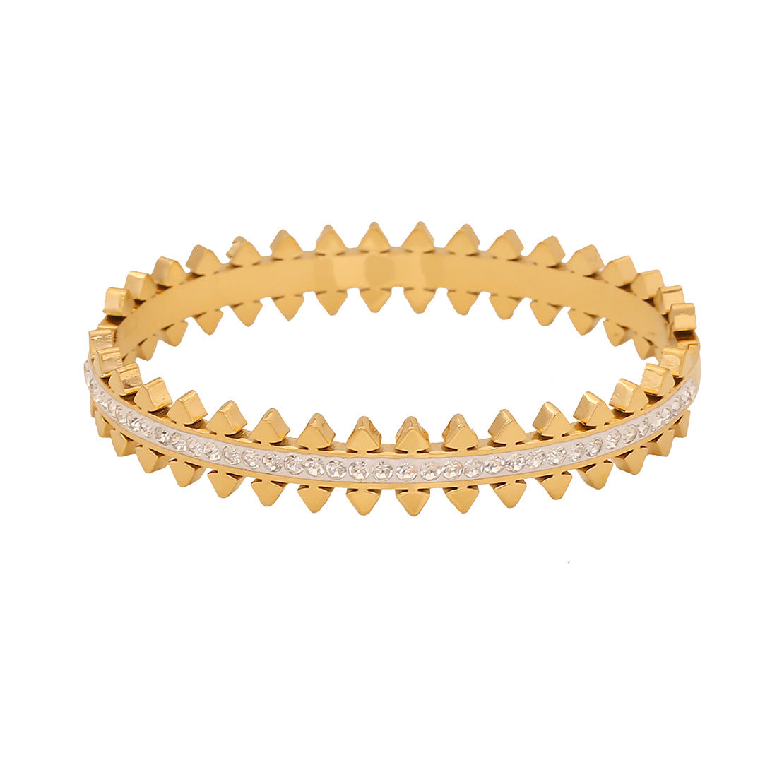 Fashionable Stainless Steel Hollow-Out Bracelet with Full Rhinestone Inlay for Women