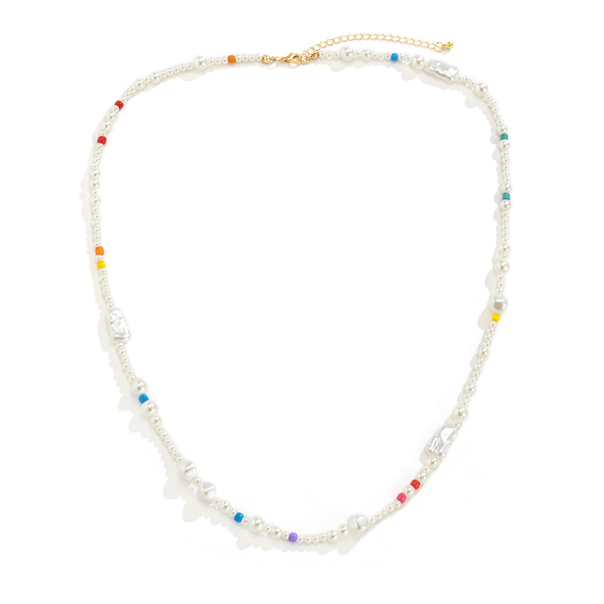 Collana Lunga con Nappe a Geometria Irregolare in Stile Bohemien da Donna con Perle Imitazione e Perline in Resina su Catena a Sfere