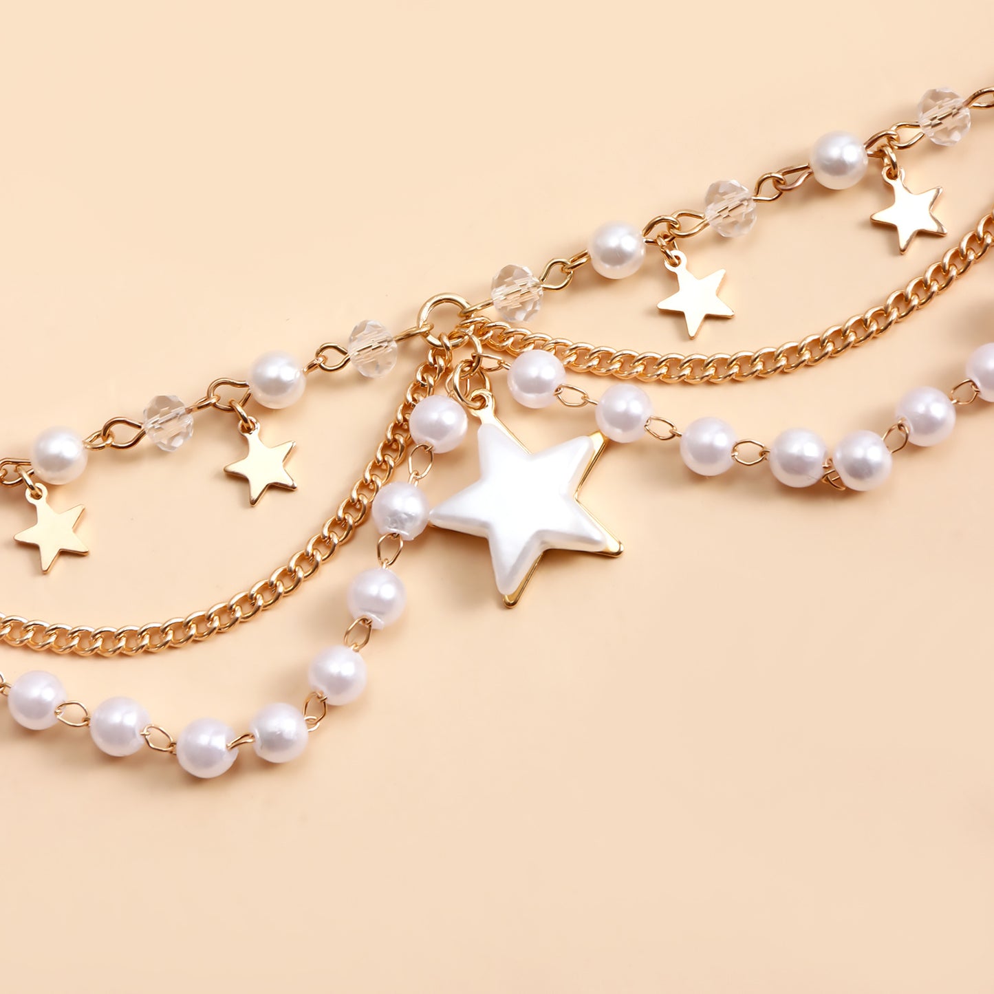 Tobillera con colgante de estrella geométrica minimalista para mujer con cadena de resina y diseño tridimensional en capas