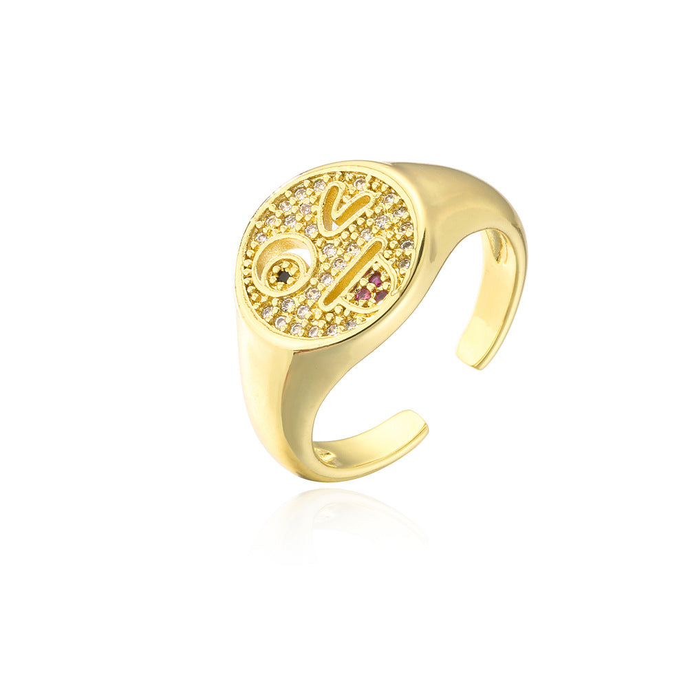 Sweet Geometric Brass 18K Gold Plated Ring with Micro-Inlaid Cubic Zirconia for Women