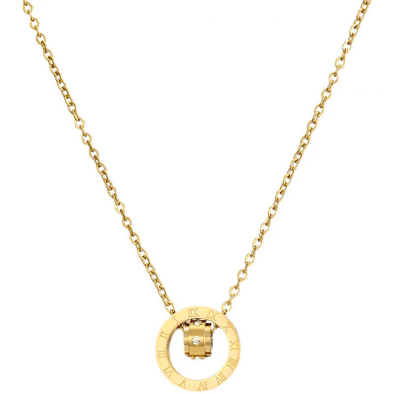 Collar Giratorio Circular Geométrico de Acero de Titanio con Incrustaciones de Pedrería Cadena Minimalista