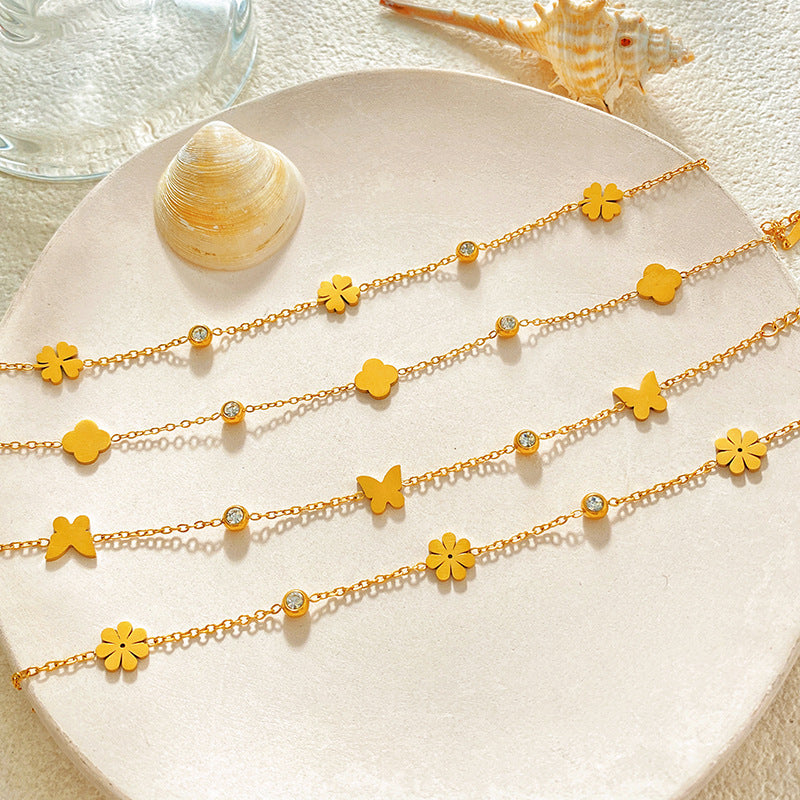 Minimalist Luxury Gold Plated Titanium Steel Micro Pave Diamond Bracelet