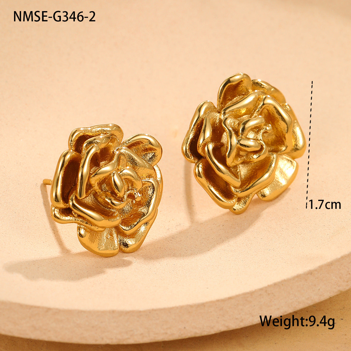 Orecchini a perno da donna in acciaio inossidabile con rosa stile francese vintage e placcatura in oro 18 carati
