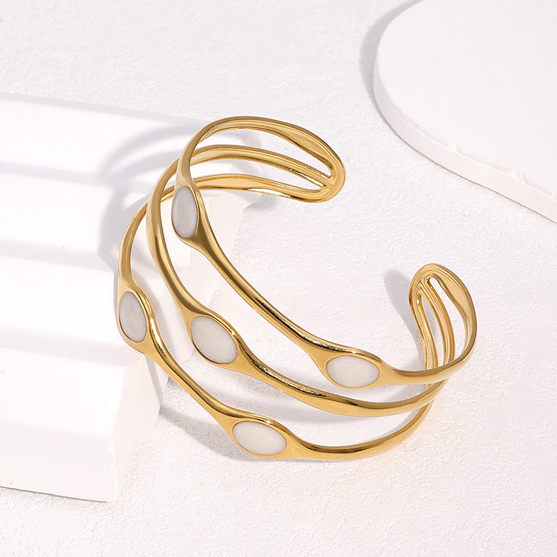 Bracciale Minimalista Geometrico in Acciaio Inossidabile con Placcatura in Oro 18K e Finitura Smaltata da Donna