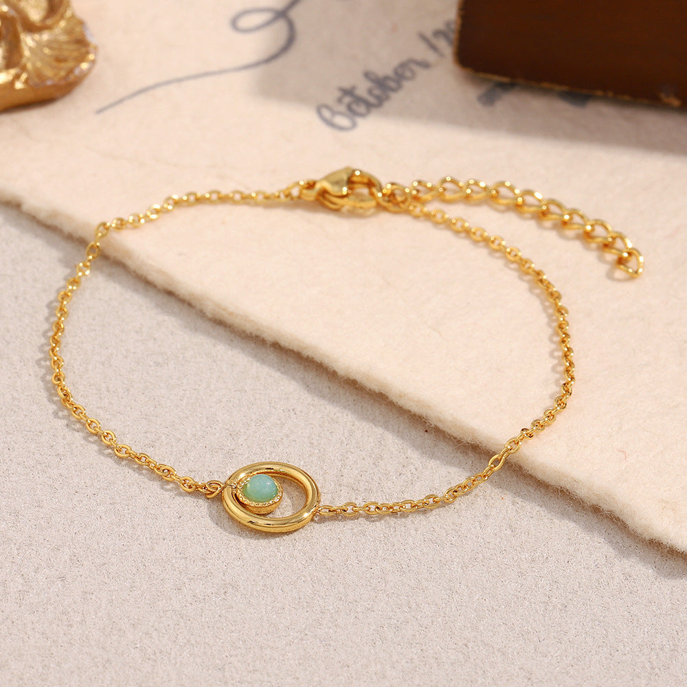 Minimalist Geometric Stainless Steel 18K Gold Plated Natural Stone Bracelet for Women