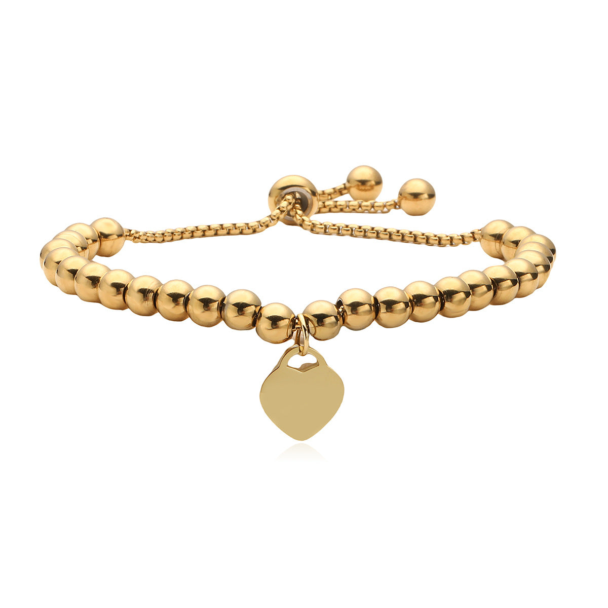 Minimalist Luxe Heart Pendant Adjustable Stainless Steel Beaded Bracelet for Women with Plated Finish