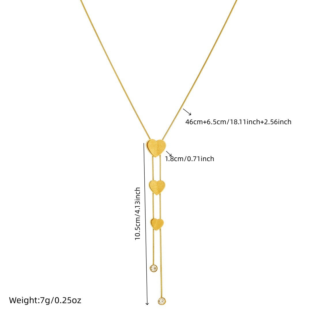 Gold Plated Matte Stainless Steel Heart Tassel Necklace for Women